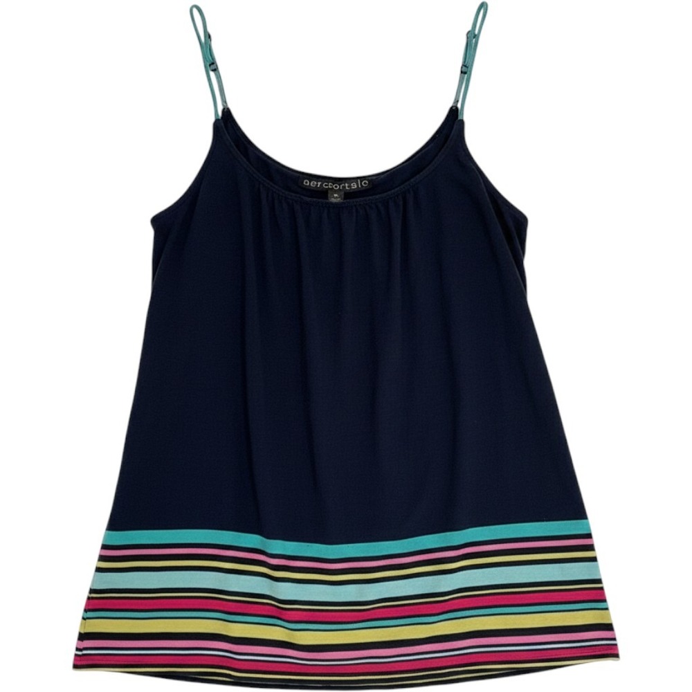 CLEARANCE-Aeropostale Navy Cami with Teal Straps & Multicolor Striped Hem